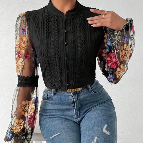 Black Floral Shirt long sleeve - Picture 1 of 3